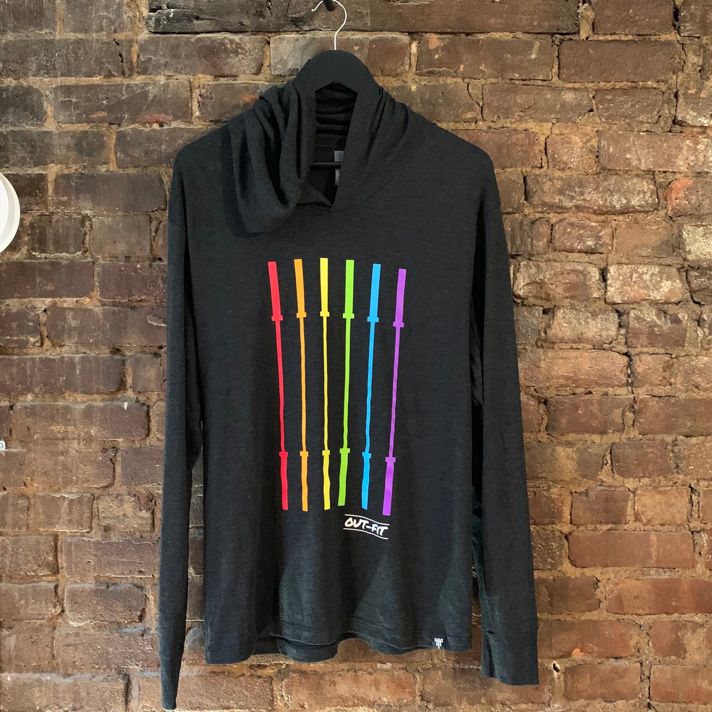 OUT-FIT Barbell Flag Long Sleeve w/Hood - Charcoal (Small Only)
