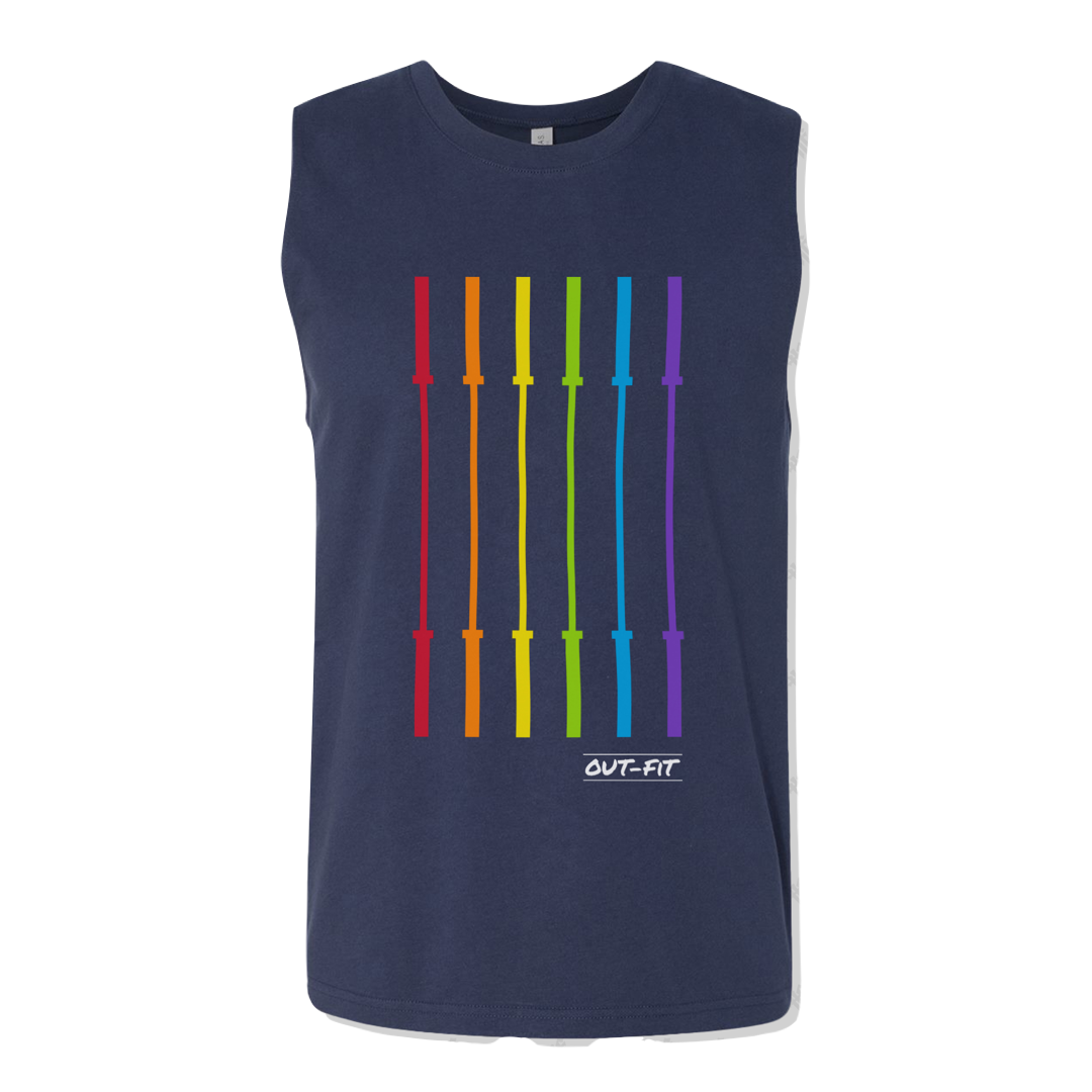 OUT-FIT Barbell Flag Muscle Tank - Navy (Small & Med Only)