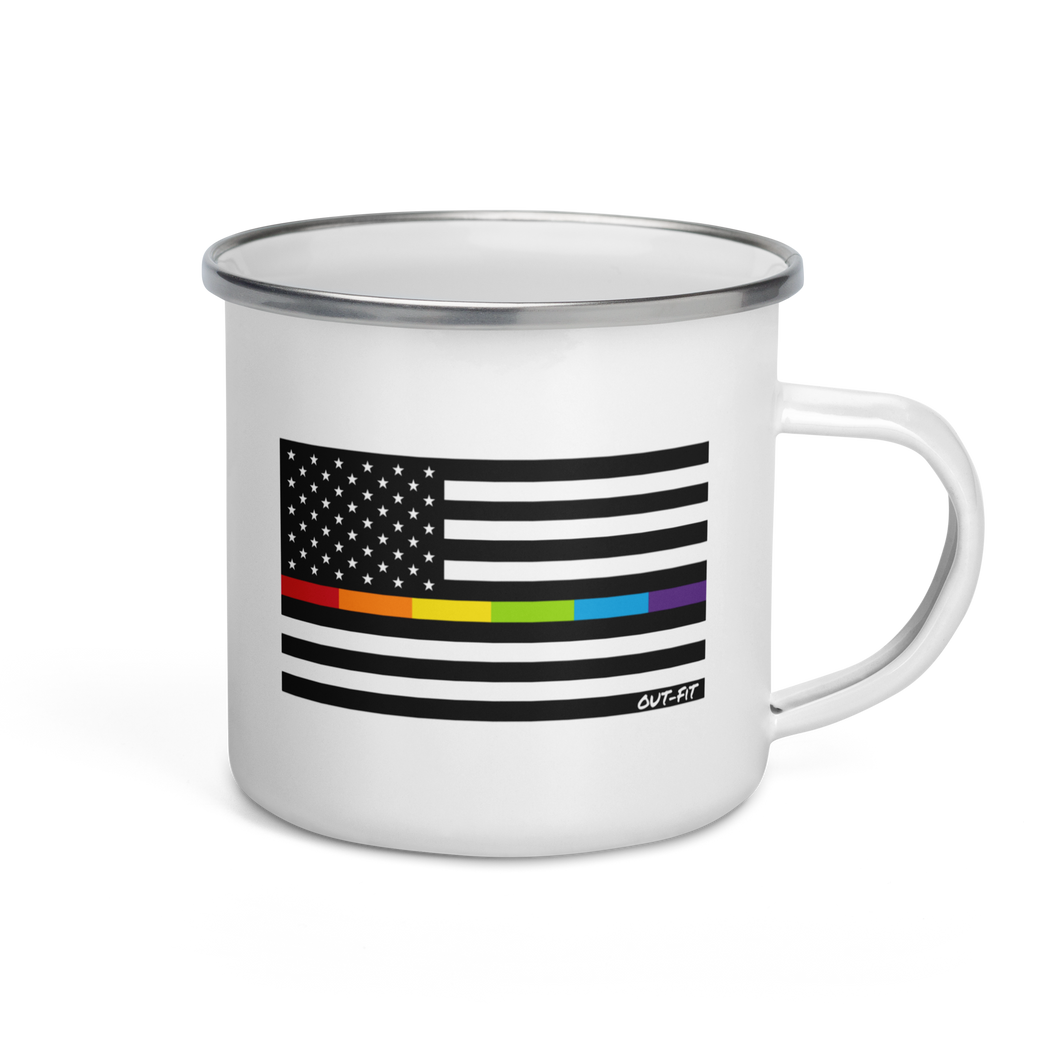 Rainbow American Flag Enamel Mug