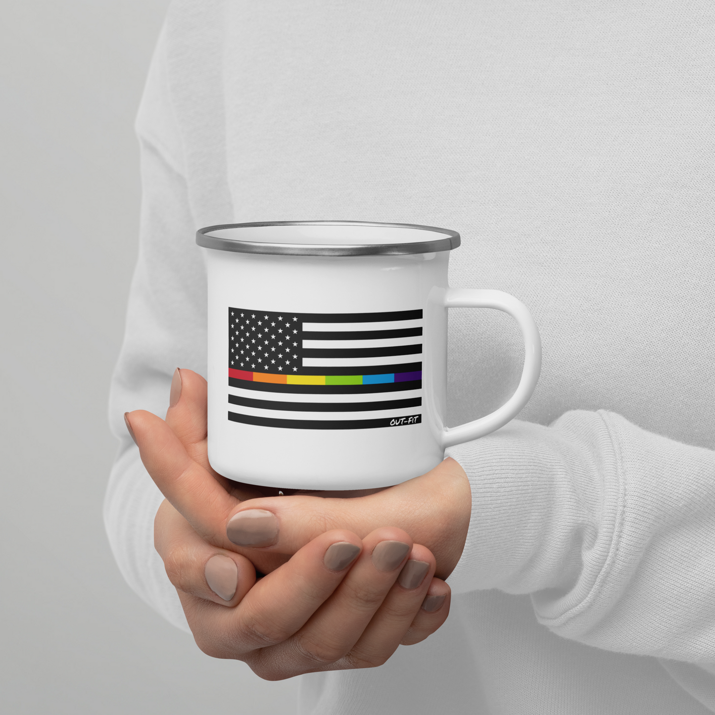 Rainbow American Flag Enamel Mug