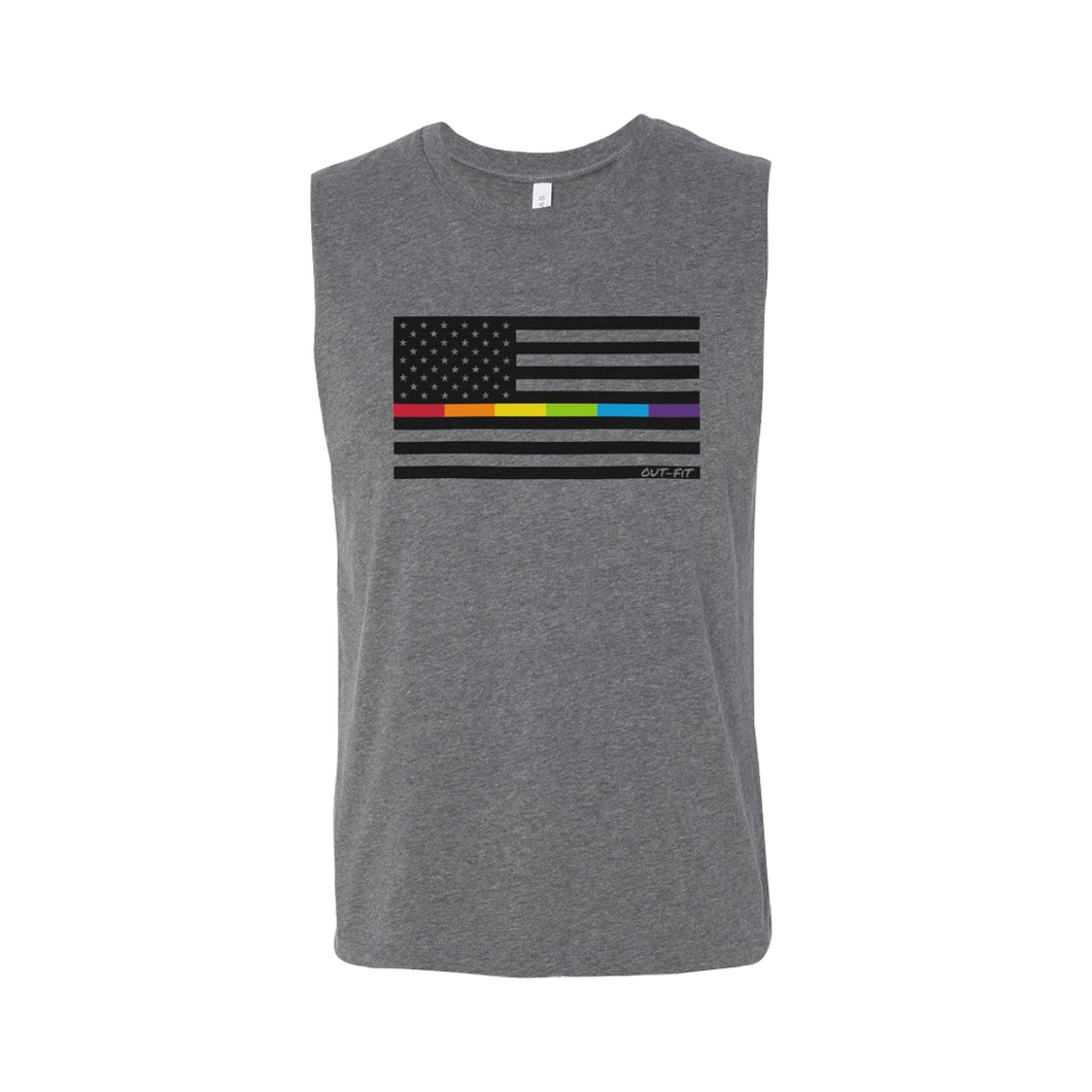OUT-FIT Rainbow American Flag Muscle Tank